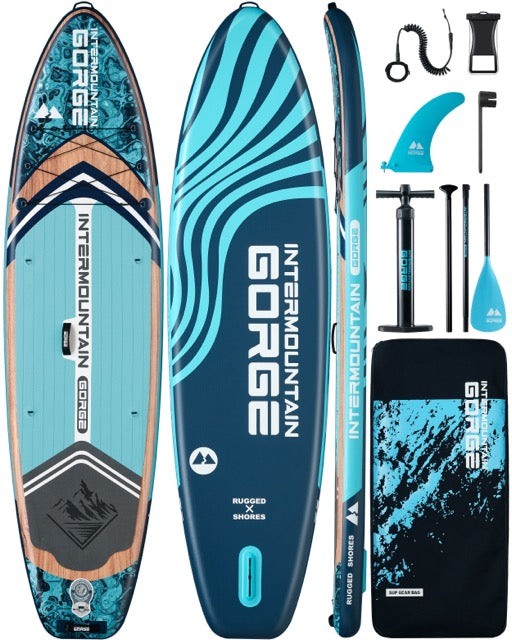 11'x34 Ultra Wide Paddleboard, Inflatable SUP&420lb Capacity for All Skill, Stand-up Paddle Board for Yoga/Family, EVA Deck, US Fin, High-Pressure Pump, 100L Bag, Safety Leash, Woodgrain Blue