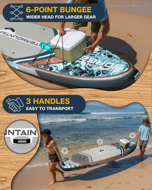 11'x34 Ultra Wide Paddleboard, Inflatable SUP&420lb Capacity for All Skill, Stand-up Paddle Board for Yoga/Family, EVA Deck, US Fin, High-Pressure Pump, 100L Bag, Safety Leash, Woodgrain Gray