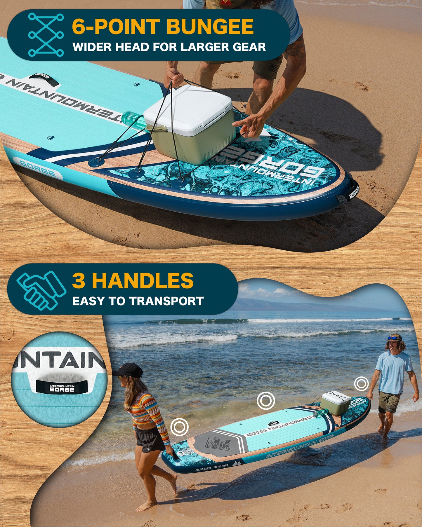 11'x34 Ultra Wide Paddleboard, Inflatable SUP&420lb Capacity for All Skill, Stand-up Paddle Board for Yoga/Family, EVA Deck, US Fin, High-Pressure Pump, 100L Bag, Safety Leash, Woodgrain Blue