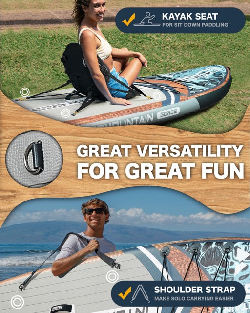 11'x34 Ultra Wide Paddleboard, Inflatable SUP&420lb Capacity for All Skill, Stand-up Paddle Board for Yoga/Family, EVA Deck, US Fin, High-Pressure Pump, 100L Bag, Safety Leash, Woodgrain Gray