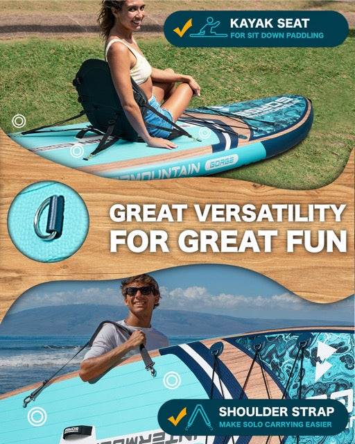 11'x34 Ultra Wide Paddleboard, Inflatable SUP&420lb Capacity for All Skill, Stand-up Paddle Board for Yoga/Family, EVA Deck, US Fin, High-Pressure Pump, 100L Bag, Safety Leash, Woodgrain Blue