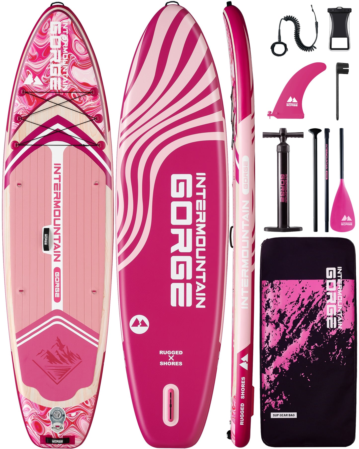 11'x34 Ultra Wide Paddleboard, Inflatable SUP&420lb Capacity for All Skill, Stand-up Paddle Board for Yoga/Family, EVA Deck, US Fin, High-Pressure Pump, 100L Bag, Safety Leash, Woodgrain Pink