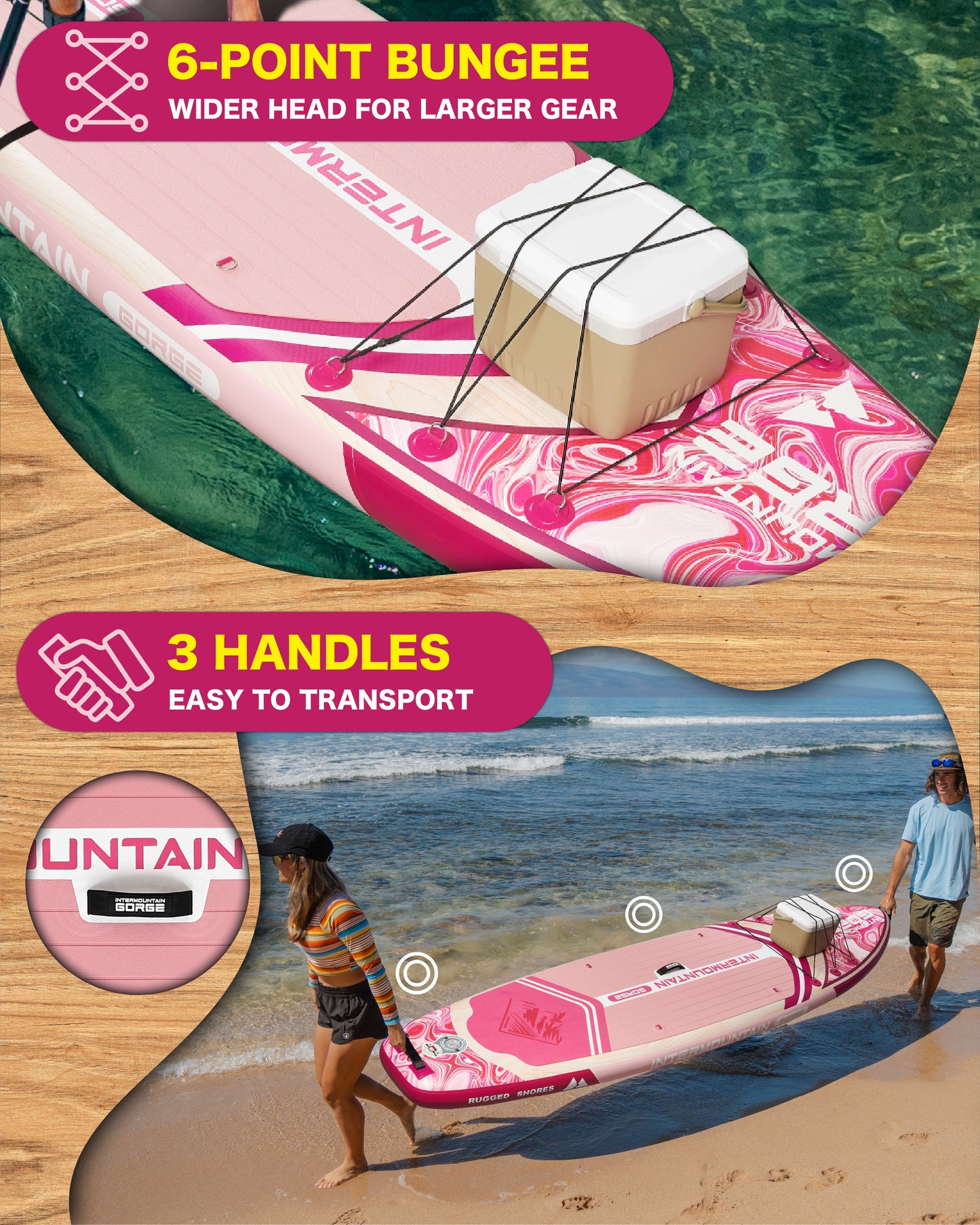 11'x34 Ultra Wide Paddleboard, Inflatable SUP&420lb Capacity for All Skill, Stand-up Paddle Board for Yoga/Family, EVA Deck, US Fin, High-Pressure Pump, 100L Bag, Safety Leash, Woodgrain Pink